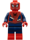 Minifig No: sh1057  Name: Spider-Man - Dark Blue Arms and Legs, Red Boots, Silver Webbing, Light Nougat Costume Tears