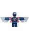 Minifig No: sh1096  Name: Captain America (Sam Wilson) - Dark Blue Suit, Dark Blue Plain Legs, Backpack and Wings