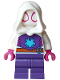 Minifig No: sh1117  Name: Ghost-Spider (Gwen Stacy) - Dark Purple Medium Legs, White Hood, Medium Azure Spider Logo, Dark Orange Belt