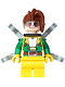Minifig No: sh1118  Name: Doc Ock - Female, Medium Legs, Green Open Jacket, Round Goggles, Light Bluish Gray Arms