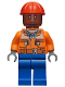 Minifig No: sh547  Name: Dock Worker - Male, Orange Safety Jacket, Reflective Stripe, Sand Blue Hoodie, Blue Legs, Red Construction Helmet, Reddish Brown Head