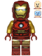 Minifig No: sh910  Name: Iron Man - Dark Red and Gold Armor, Round Arc Reactor, Pearl Gold Arms, One Piece Helmet
