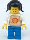 Minifig No: shell004a  Name: Shell - Classic - Blue Legs, Black Pigtails Hair (Torso with Trapezoid Sticker)