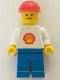 Minifig No: shell014  Name: Shell - Classic - Blue Legs, Red Construction Helmet (Torso with Trapezoid Sticker)