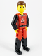 Minifig No: tech009  Name: Technic Figure Red/Black Legs, Red Top, Brown Hair (Fireman)