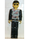 Minifig No: tech012  Name: Technic Figure Black Legs, Light Gray Top with 2 Brown Belts, Black Arms