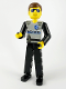 Minifig No: tech029  Name: Technic Figure Black Legs, Light Gray Top with Police Pattern, Black Arms
