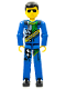 Minifig No: tech033s  Name: Technic Figure Blue Legs, Blue Top with Technic Logo, Black Hair and Sunglasses - with Stickers