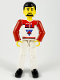 Minifig No: tech036  Name: Technic Figure White Legs, White Top with Red Vest, Red Arms, Black Hair