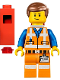 Minifig No: tlm078  Name: Emmet - Lopsided Closed Mouth Smile, with Piece of Resistance and Plate on Leg