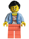 Minifig No: tls111  Name: LEGO Store Customer - Female, Bright Light Blue Jacket over White Shirt with Coral Flowers, Coral Legs, Black Ponytail