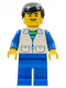 Minifig No: trn031  Name: Suit with 2 Pockets White - Blue Legs, Black Male Hair