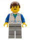 Minifig No: trn033  Name: Suit with 2 Pockets White - Light Gray Legs, Brown Male Hair