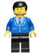 Minifig No: trn069  Name: Suit with 3 Buttons Blue - Black Legs, Black Male Hair