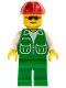 Minifig No: trn074  Name: Jacket Green with 2 Large Pockets - Green Legs, Red Construction Helmet