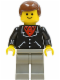 Minifig No: trn078  Name: Suit with 3 Buttons Black - Light Gray Legs, Brown Male Hair