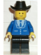 Minifig No: trn089  Name: Suit with 3 Buttons Blue - Black Legs, Black Cowboy Hat