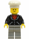 Minifig No: trn091  Name: Suit with 3 Buttons Black - Light Gray Legs, White Chef Hat