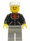 Minifig No: trn096  Name: Suit with 3 Buttons Black - Light Gray Legs, White Cap