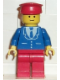 Minifig No: trn098  Name: Suit with 3 Buttons Blue - Red Legs, Red Hat