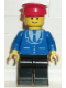 Minifig No: trn099  Name: Suit with 3 Buttons Blue - Black Legs, Red Hat
