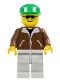 Minifig No: trn107  Name: Jacket Brown - Light Gray Legs, Green Cap, Black Sunglasses