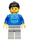 Minifig No: twn007  Name: Jogging Suit, Light Gray Legs, Black Ponytail Hair, Open Mouth