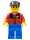 Minifig No: twn027  Name: Red Jacket with Zipper Pockets and Classic Space Logo, Blue Legs, Black Cap