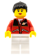 Minifig No: twn056a  Name: Red Jacket with Zipper Pockets and Classic Space Logo, White Legs, Black Female Ponytail Hair, Black Eyebrows