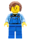 Minifig No: twn072  Name: Overalls with Tools in Pocket Blue, Reddish Brown Hair Female Short Curled Ends