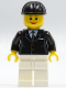 Minifig No: twn076  Name: Horse Rider, Female, Black Suit with Tie, White Legs, Black Construction Helmet