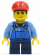 Minifig No: twn088  Name: Overalls with Tools in Pocket Blue, Red Short Bill Cap, Dark Blue Short Legs