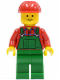 Minifig No: twn106  Name: Overalls Farmer Green, Red Construction Helmet