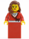Minifig No: twn121a  Name: Sweater Cropped with Bow, Heart Necklace, Red Skirt, Reddish Brown Female Hair over Shoulder, Eyelashes and Smile