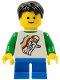 Minifig No: twn162  Name: Boy - Classic Space Minifigure Floating Pattern, Blue Short Legs, Black Tousled Hair