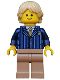 Minifig No: twn191  Name: Businessman Pinstripe Jacket and Gold Tie, Dark Tan Legs, Tan Tousled and Layered Hair