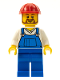 Minifig No: twn210  Name: Overalls Blue over V-Neck Shirt, Blue Legs, Red Construction Helmet, Beard