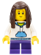 Minifig No: twn266  Name: Child - Girl, White Hoodie with Medium Blue Pocket, Dark Purple Short Legs, Dark Brown Long Hair, Freckles