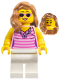 Minifig No: twn284  Name: Dark Pink Striped Top, White Legs, Medium Nougat Female Hair over Shoulder