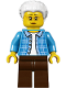 Minifig No: twn294  Name: Grandma, Dark Azure Plaid Jacket with Collar, Dark Brown Legs and White Hair