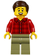 Minifig No: twn295  Name: Dad, Red Plaid Flannel Shirt, Olive Green Legs, Dark Brown Smooth Hair