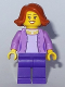 Minifig No: twn299  Name: Mom - Medium Lavender Jacket over Lavender Shirt, Dark Purple Legs, Dark Orange Female Hair Short Swept Sideways
