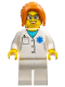 Minifig No: twn344  Name: Doctor - EMT Star of Life, White Legs, Dark Orange Hair Ponytail Long with Side Bangs, Glasses