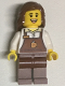 Minifig No: twn345  Name: Barista Female with Reddish Brown Apron with Cup and Name Tag Pattern, Reddish Brown Female Hair Mid-Length