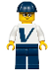 Minifig No: twn365  Name: Male with Vestas Logo on Torso, Dark Blue Legs, Dark Blue Construction Helmet, Glasses