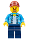 Minifig No: twn369  Name: Man with Hawaiian Shirt, Dark Blue Legs, Dark Red Cap