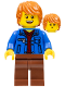 Minifig No: twn378  Name: Male with Blue Jacket over Dark Red V-Neck Sweater and Reddish Brown Legs