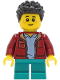 Minifig No: twn410  Name: Child Boy, Dark Red Jacket with Bright Light Blue Shirt, Dark Turquoise Short Legs, Black Short Coiled Hair