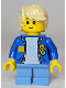 Minifig No: twn436  Name: Child - Boy, Blue Jacket with Yellow Stripe, Medium Blue Short Legs, Tan Tousled Hair, Freckles