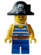 Minifig No: twn450  Name: Child - Pirate Costume, White Tank Top with Blue Stripes, Blue Medium Legs, Bicorn Hat